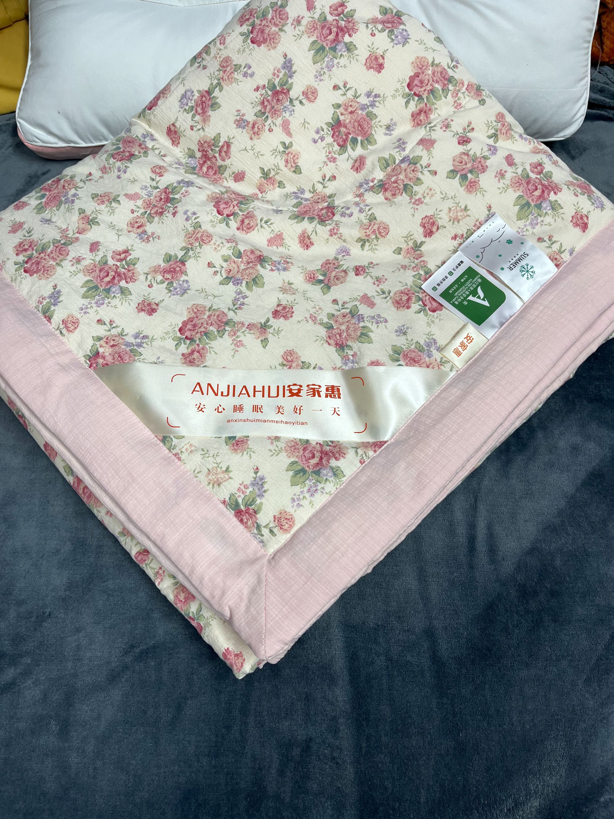 安家惠木棉皱皱纱繁花夏被200*230cm双人可机洗夏凉被空调被