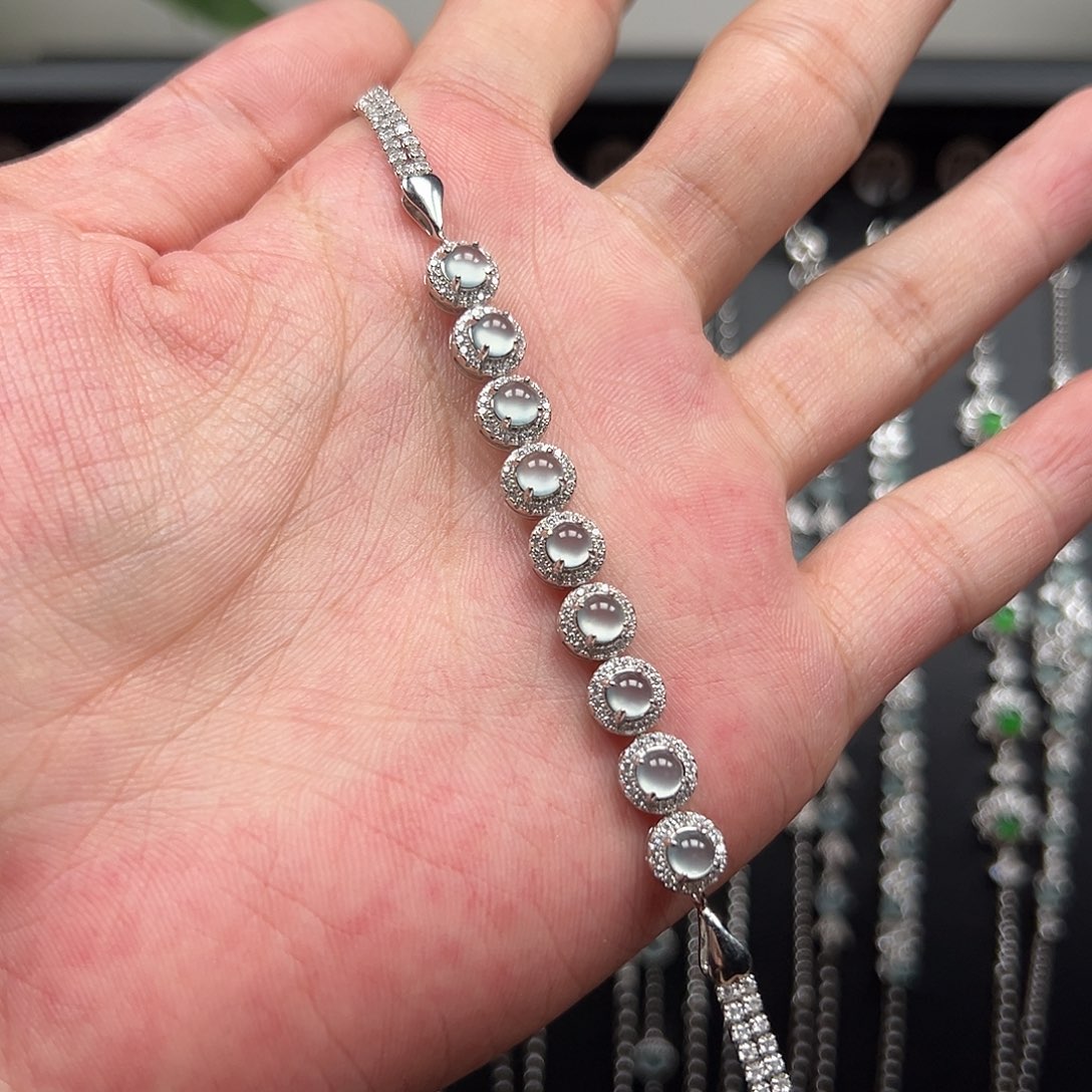 流***雨银S925镶嵌手链翡翠