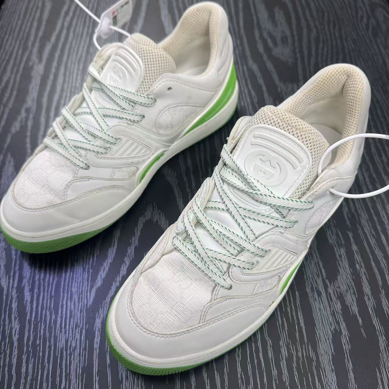 95新 GUCCI/古驰 白绿经典低帮板鞋39.5码 wy151