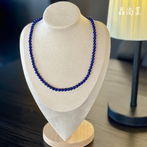 天然老矿青金石克莱因蓝圆珠约6mm项链女士时尚饰品