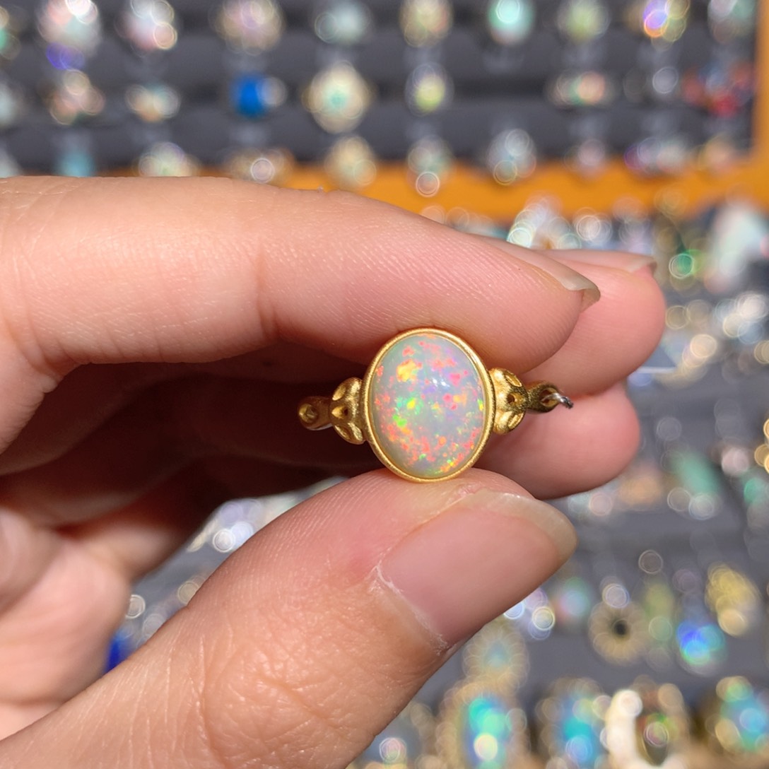 银S925镶嵌欧泊欧泊戒指y