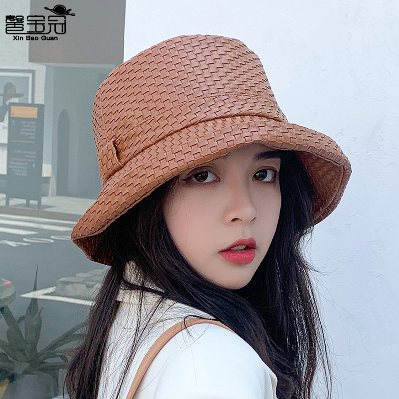 秋冬季简约百搭渔夫帽户外休闲水桶帽时尚女显脸小编织盆帽工装风