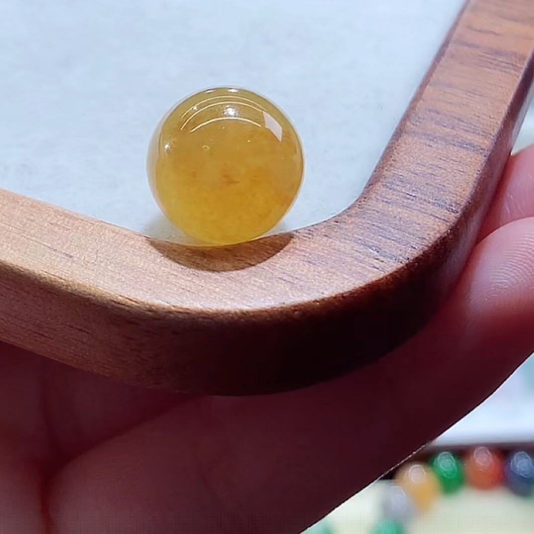 天然缅甸翡翠A货冰种黄翡单珠卡13.3mm