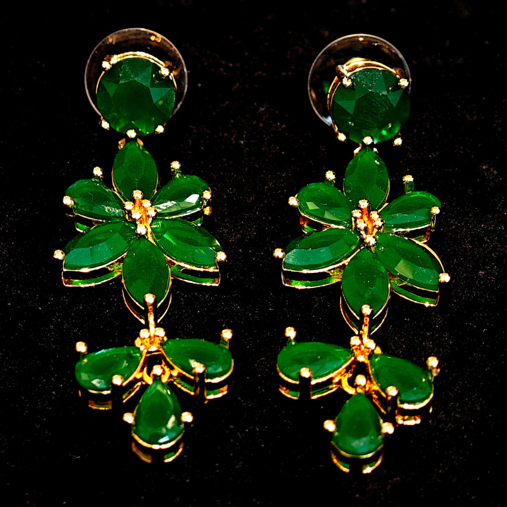 铜合金莫桑石耳饰 洪洪订制中古vintage复古绿花流苏耳环【1142】