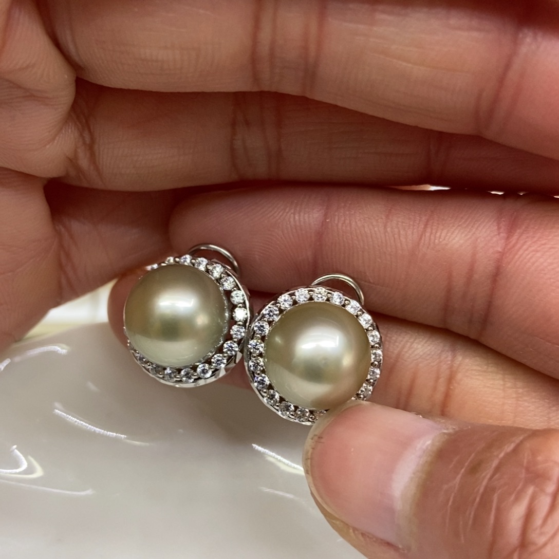 海水珍珠耳饰银S925镶嵌
