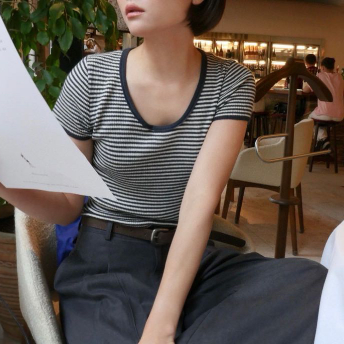 老钱风短袖针织条纹f001566