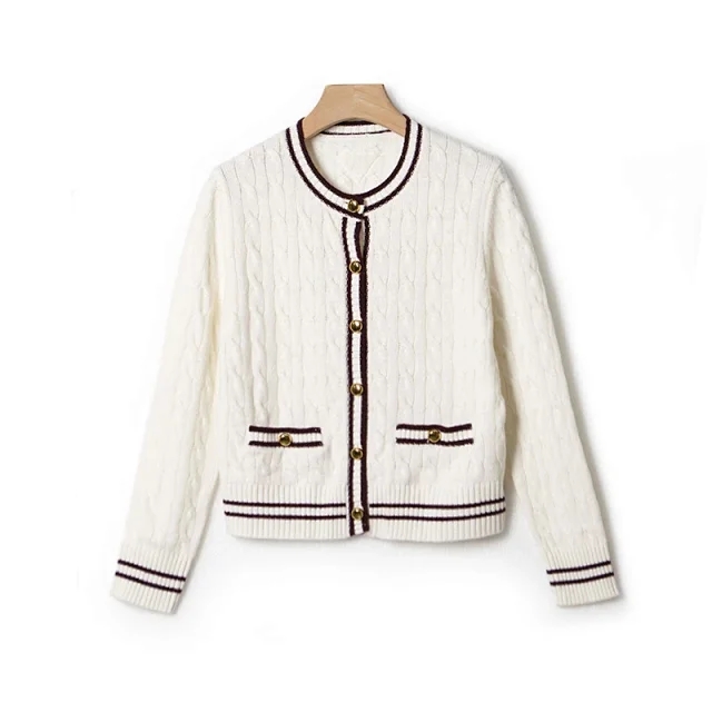 【王瑞子】三角徽标饰撞色条纹开衫KS2411