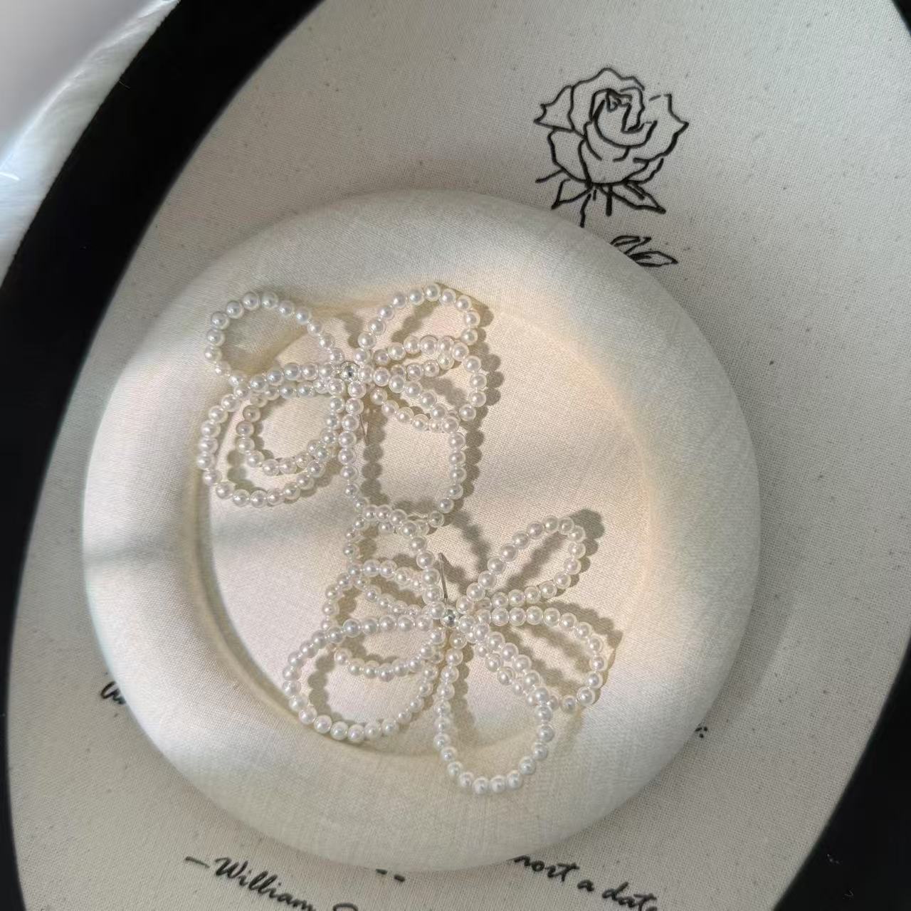 合金仿珍珠耳饰 花笙（HS533） 法式手工编织耳钉个性女耳饰百搭