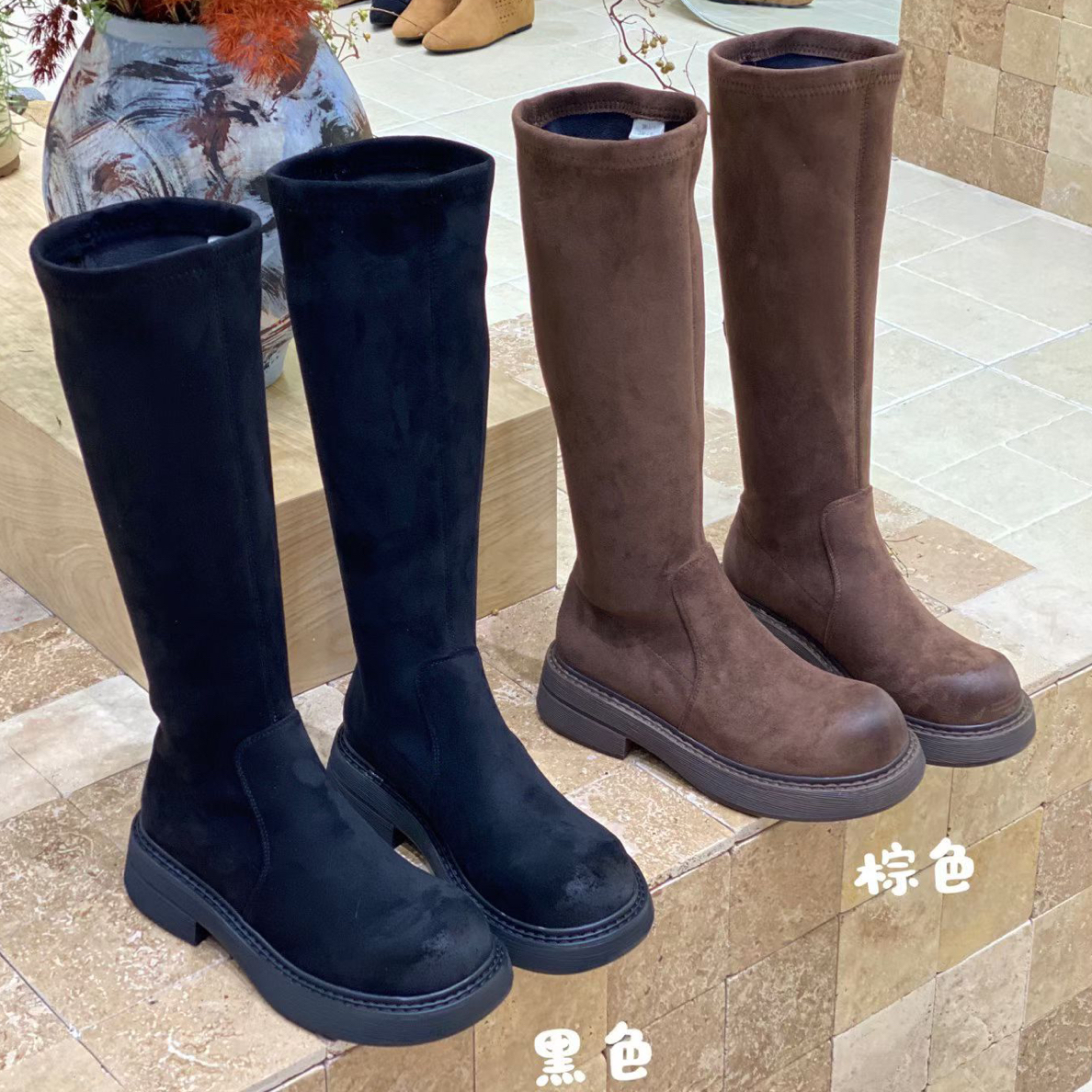 2025秋冬新款复古长靴欧美时装靴骑士靴瘦瘦靴厚底显瘦长筒靴女潮