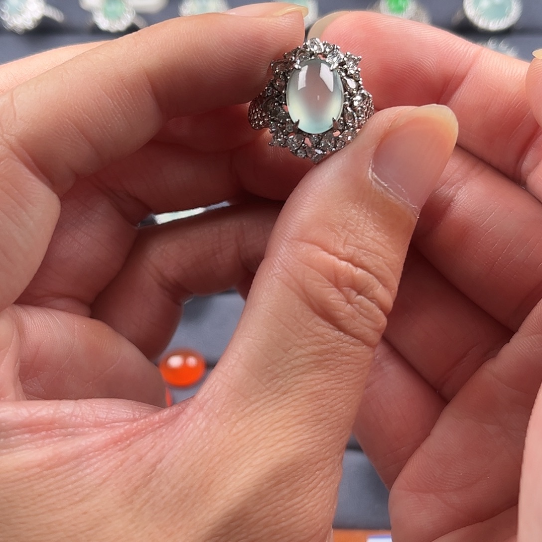 翡翠银S925镶嵌戒指缅甸A货翡翠