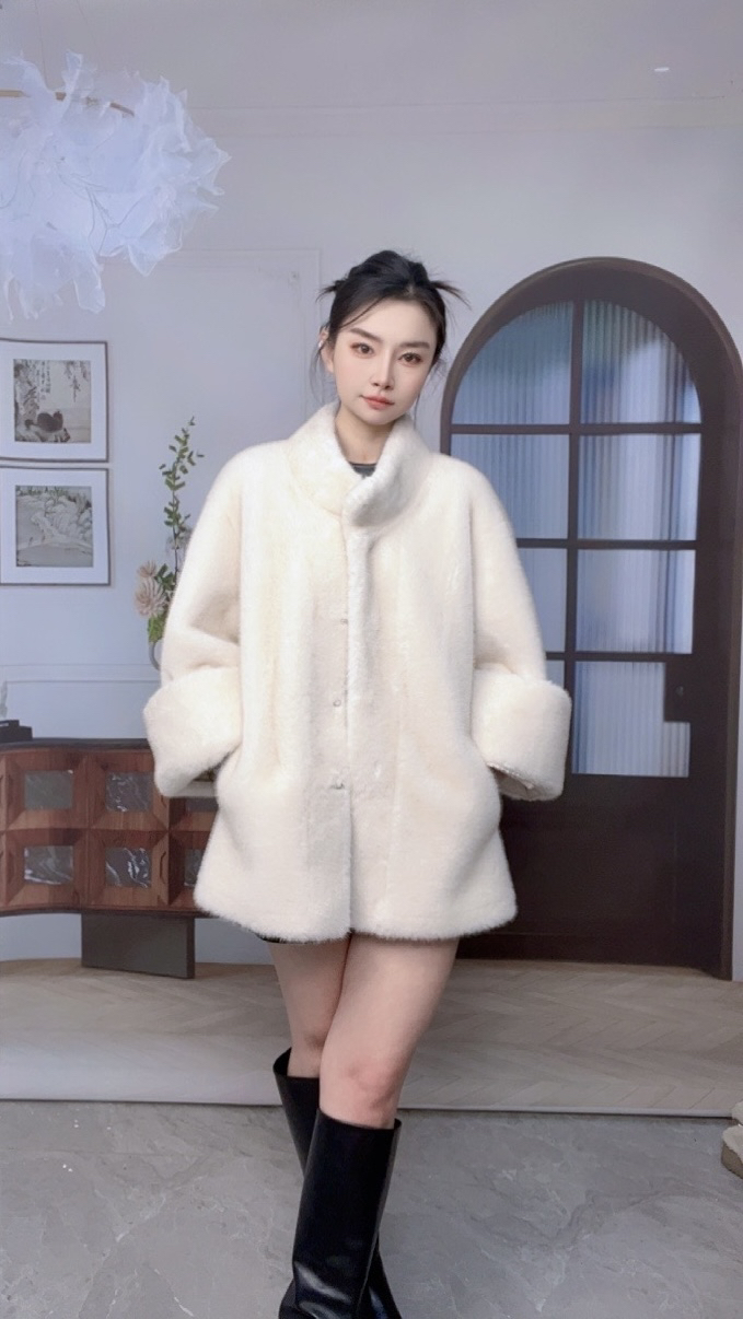 挽袖双色毛貂绒毛毛外套时尚百搭气质女士宽松休闲冬季网红显瘦