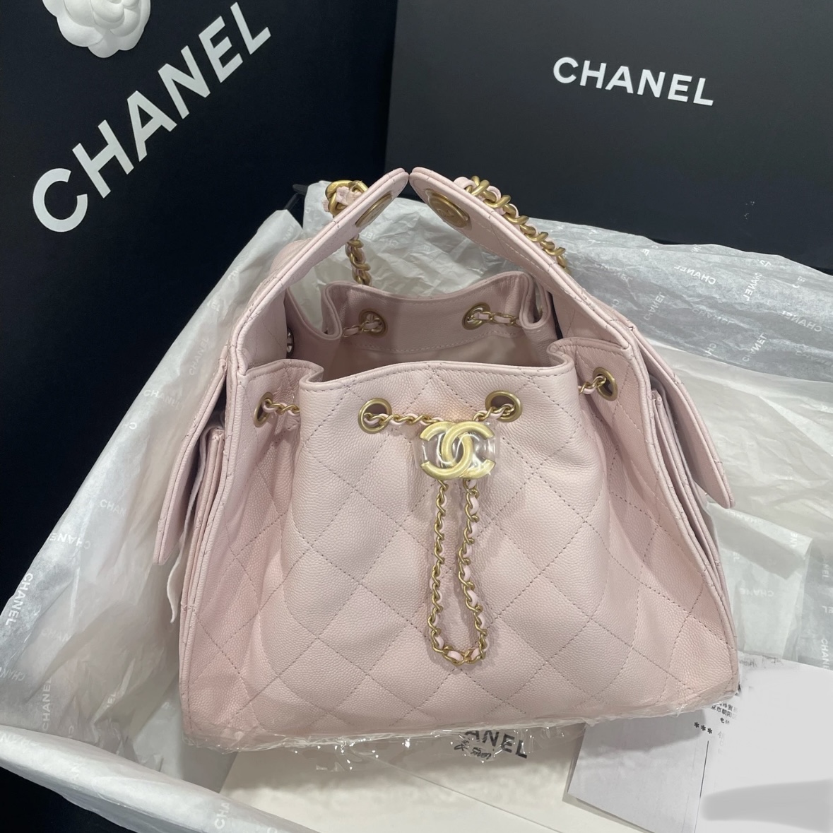 未使用 Chanel/香奈儿 25bag 25s hobo流浪包樱花粉/全新/AM5738