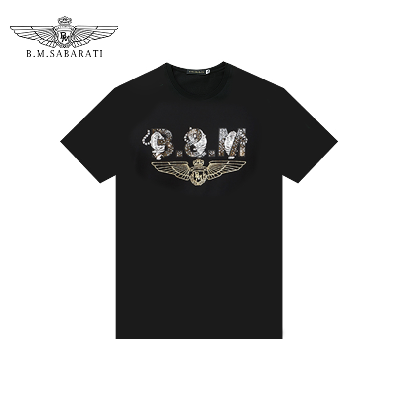 BM.SABARATI 男装夏季薄短袖老虎烫钻冰凉透气堡马T恤R
