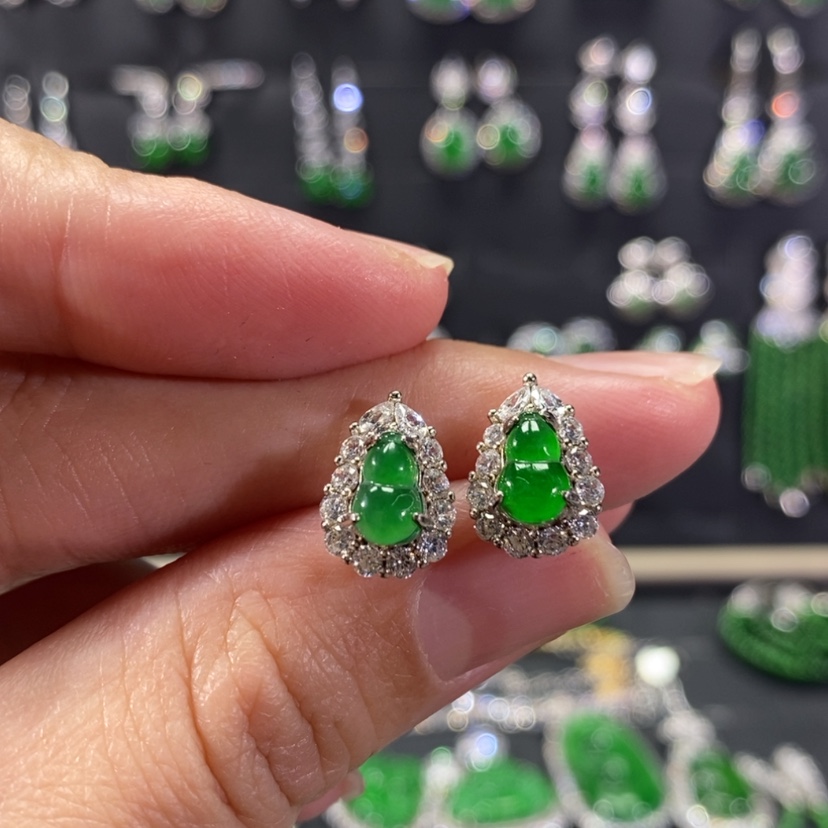 【闪购商品】翡翠耳饰银S925镀金镶嵌