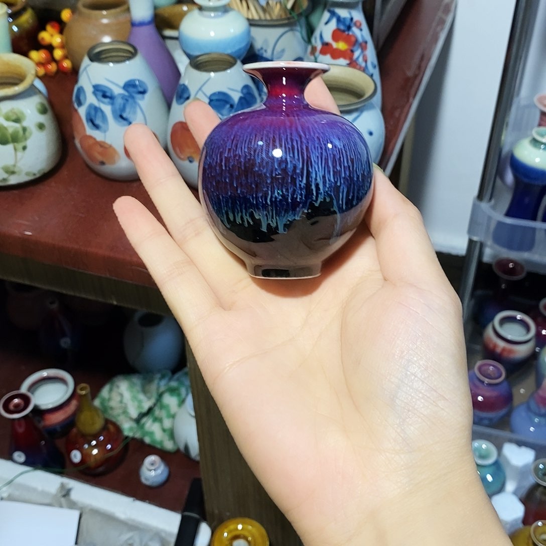 摆件超**贝巴掌大不插花景德镇高温陶瓷小花器