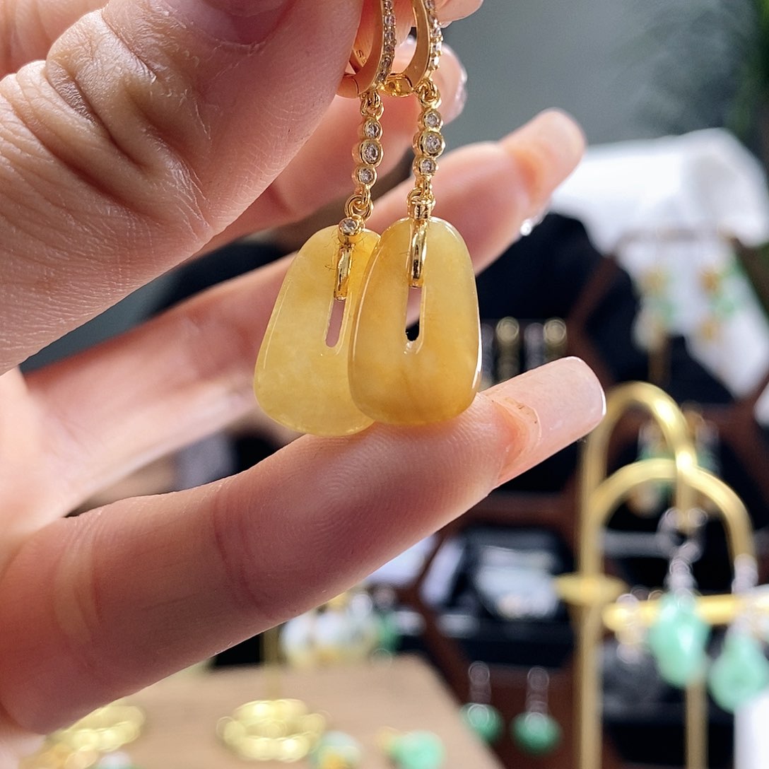 翡翠耳饰银S925镶嵌翡翠