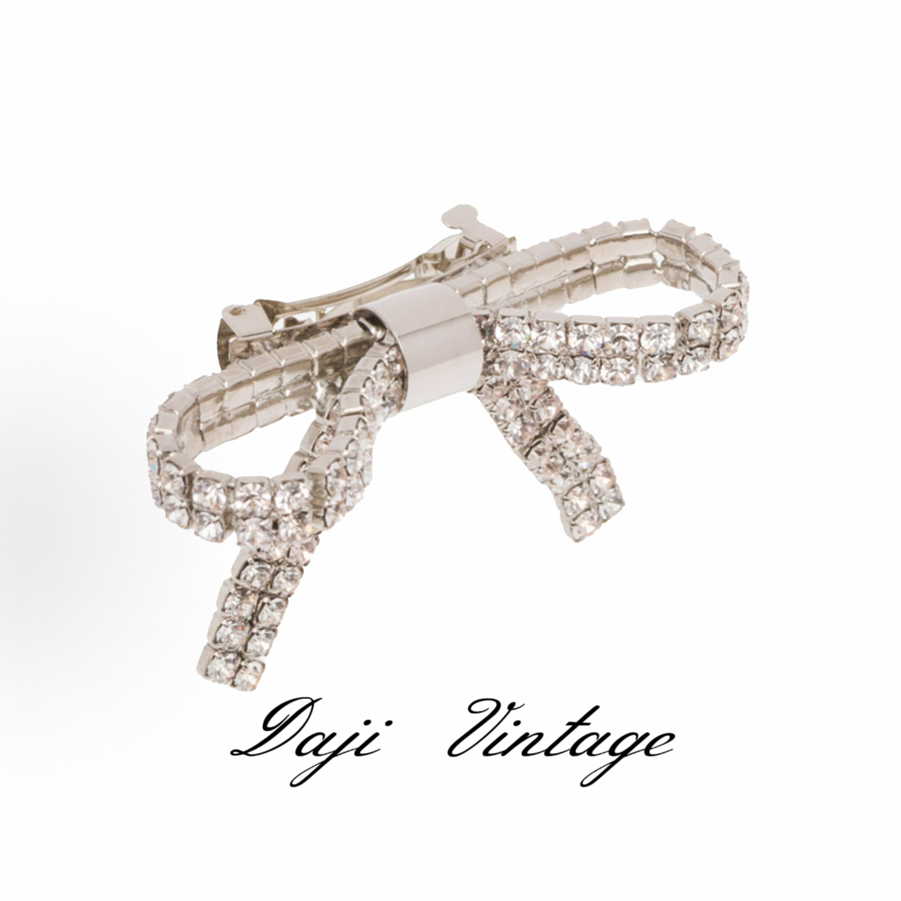 99新 MIU MIU/缪缪 大吉中古/MiuMiu缪缪银色水钻合金蝴蝶结发夹