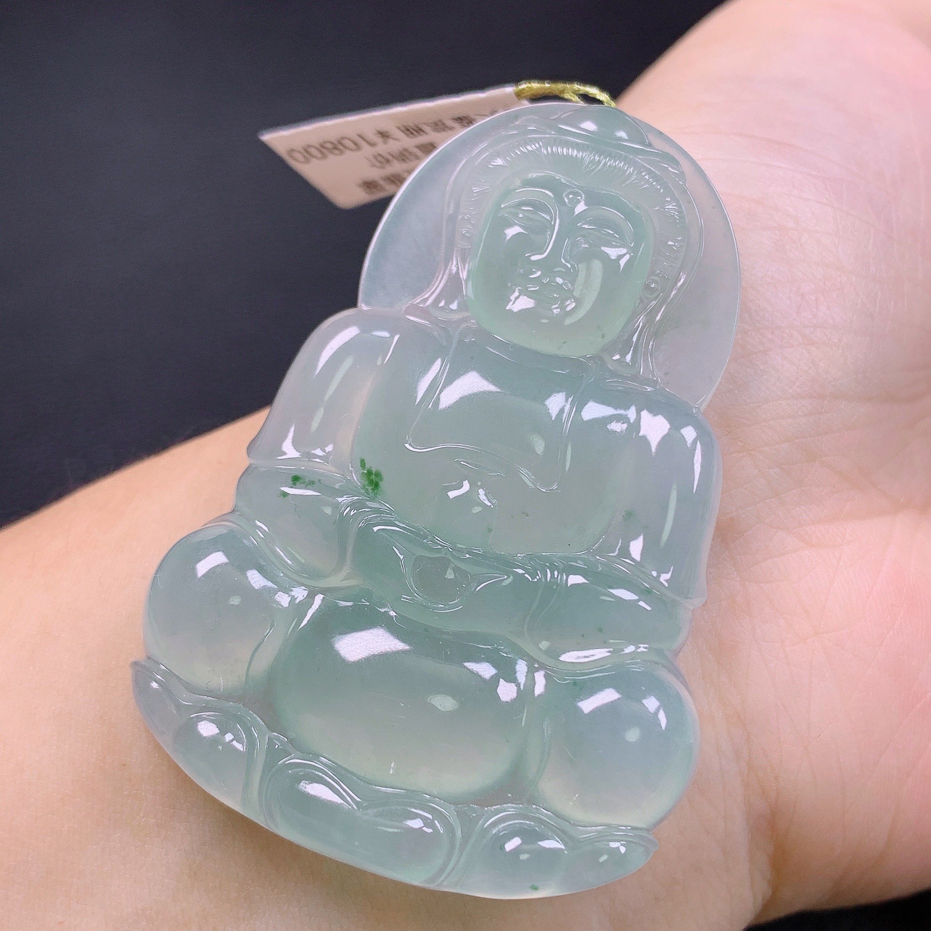 天然缅甸A货翡翠冰种晴底正装大观音挂坠高品质有种有色揭阳精工