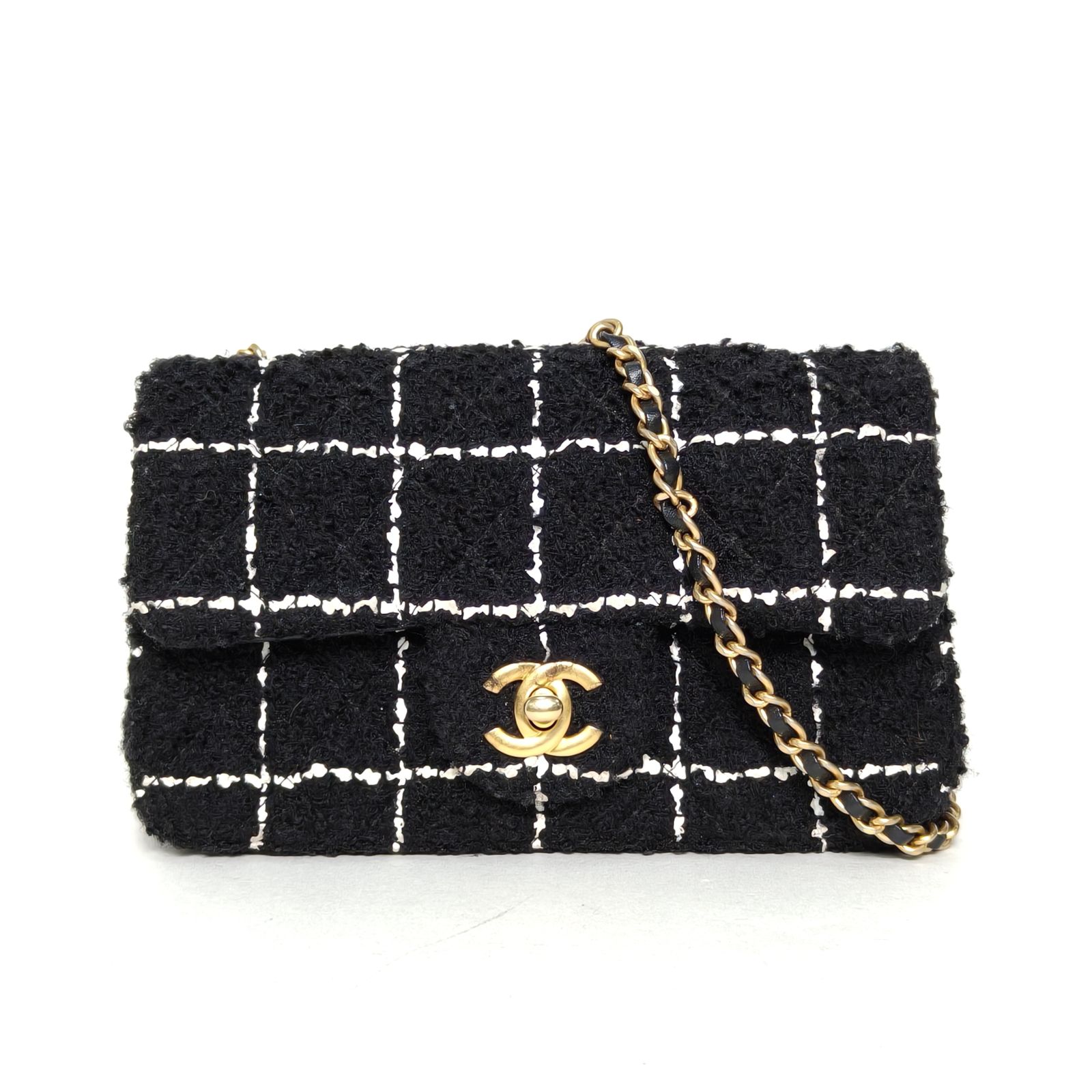 99新 Chanel/香奈儿 小花6枫CF大Mini 金球毛呢 芯片开 金扣 