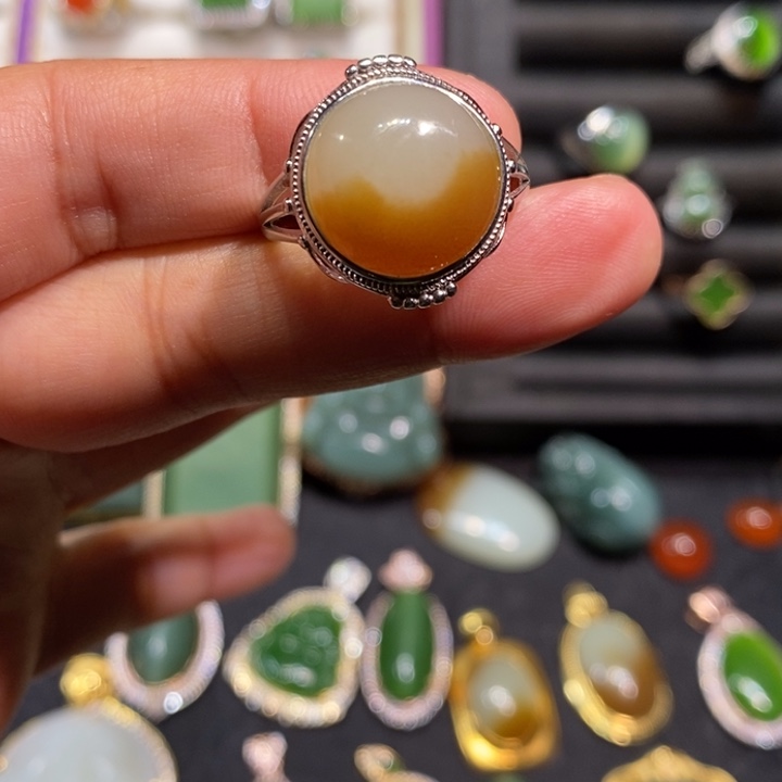 和田玉（碧玉）银S925镶嵌戒指