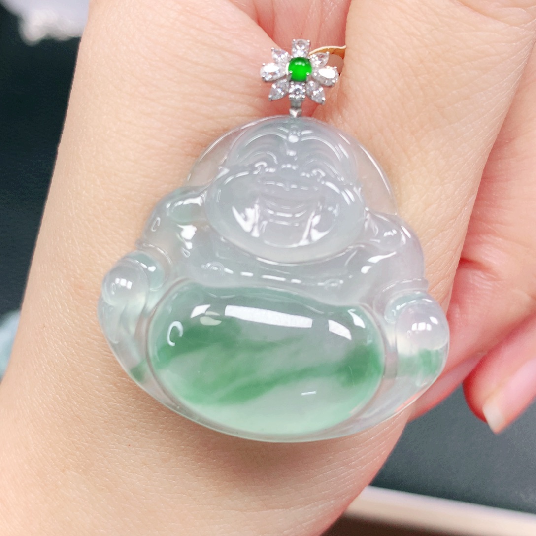 翡翠18K金镶嵌吊坠(不含链)