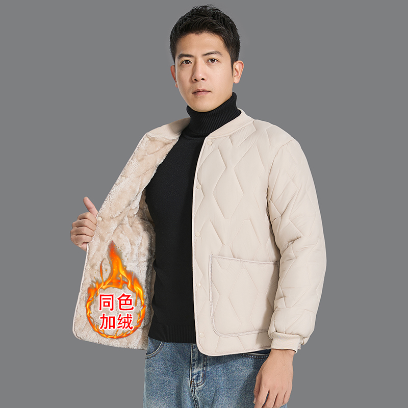男士棉衣内胆冬季新款加绒加厚羽绒棉服轻薄防寒螺纹领保暖小棉袄