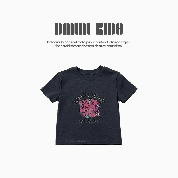 【嗒囜】透气有弹220G罗纹棉 短款辣妹风女童夏装新款印花短袖T恤