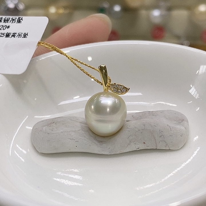 颈饰银S925镶嵌海水珍珠金珠11mm