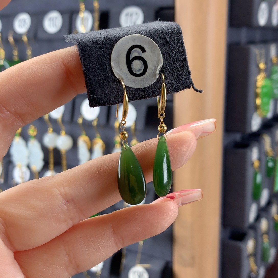 和田玉耳饰18K金镶嵌