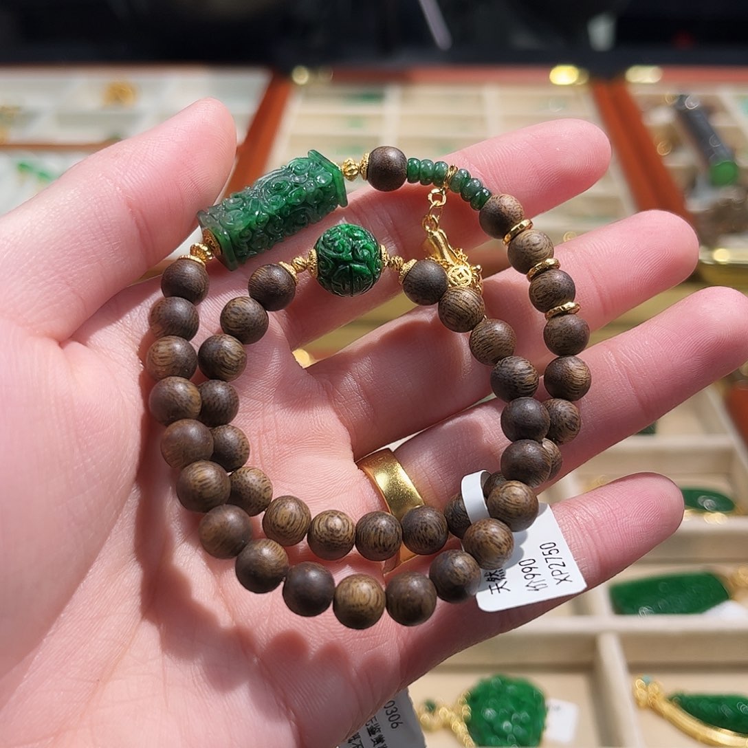 翡翠银S925镶嵌手串