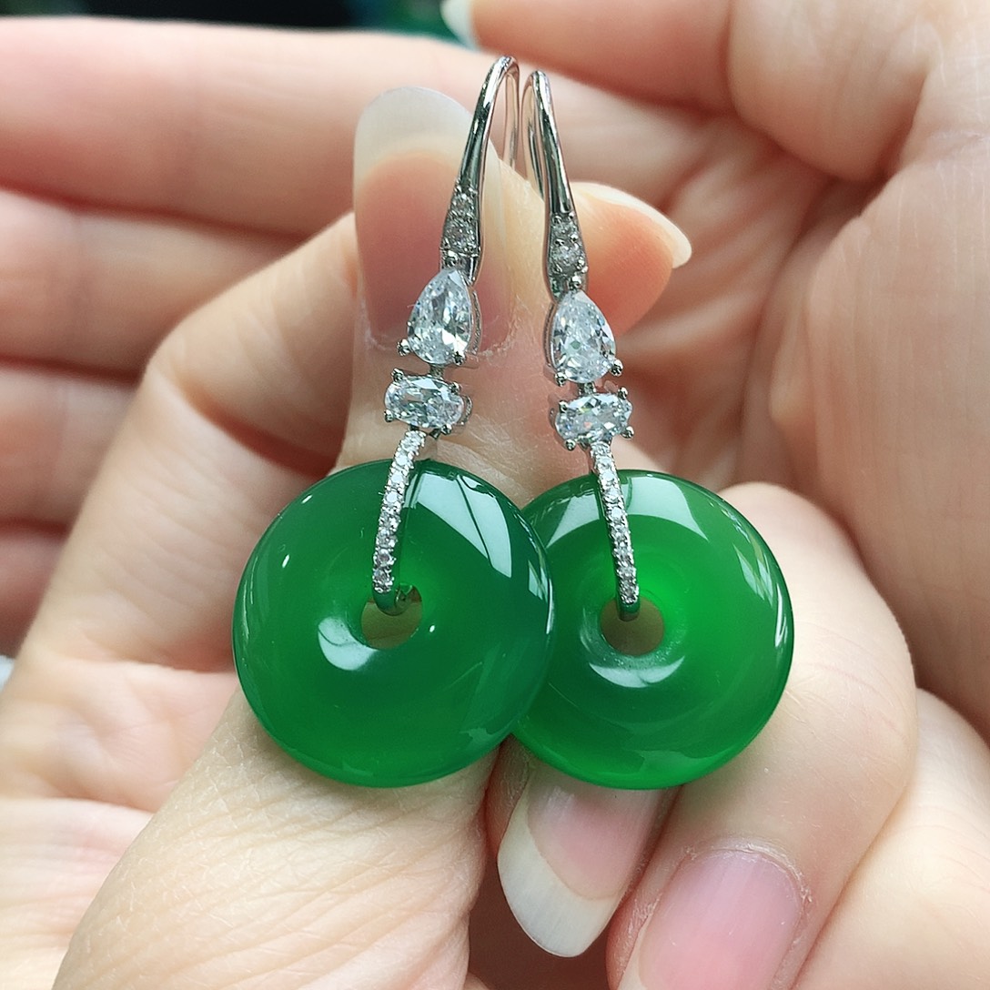 玛瑙/玉髓耳钉银S925镶嵌