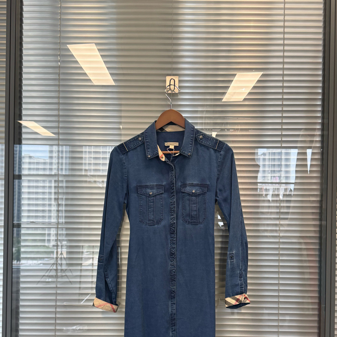 99新 BURBERRY/博柏利 深蓝色牛仔连衣裙 99新 uk6码 #zz6568