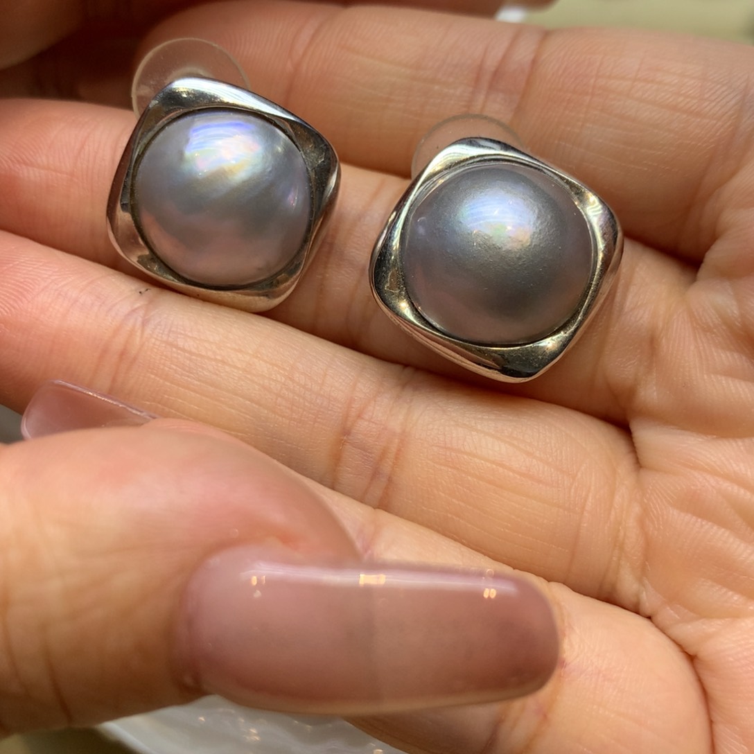 耳饰拼合珍珠（马贝珠）银S925镶嵌