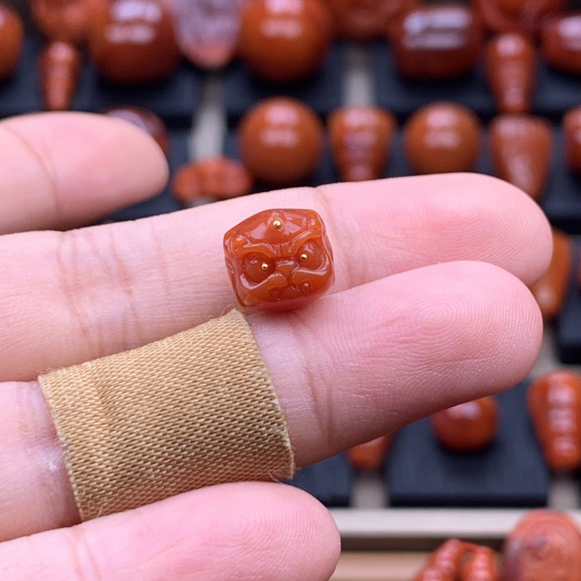 南红川料原矿精工醒狮头9mm➕