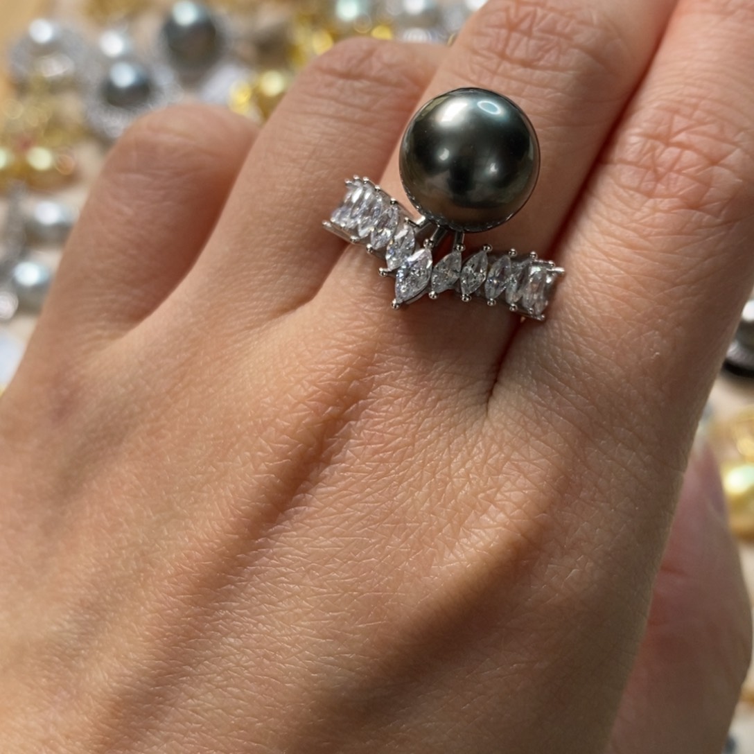 海水珍珠戒圈银S925镶嵌