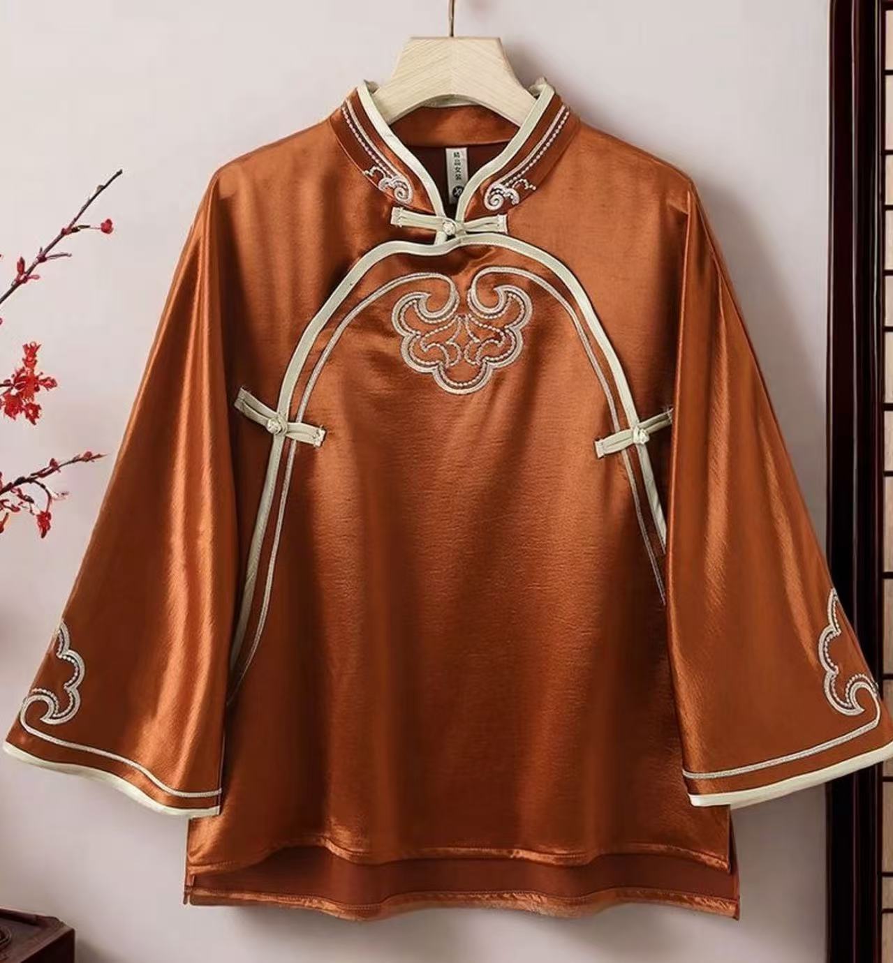 【吉祥】刺绣立领上衣中国风长袖常规款时尚复古质感花纹气质女073