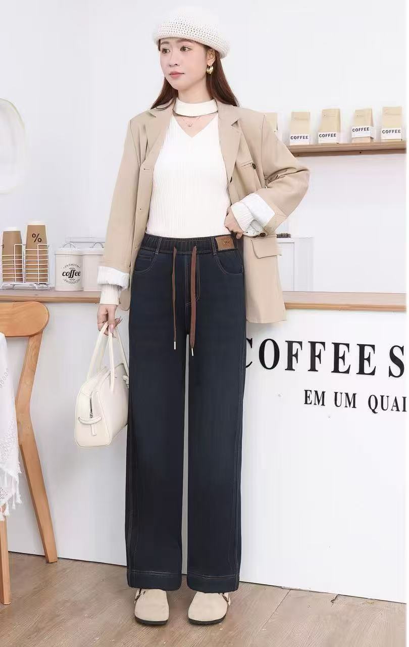 【25金标水洗软牛仔】冬季加绒直筒显瘦宽松弹水洗休闲百搭牛仔裤