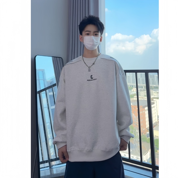 重磅圆领卫衣男秋冬加绒加厚新款宽松拉链设计感长袖内搭情侣上衣