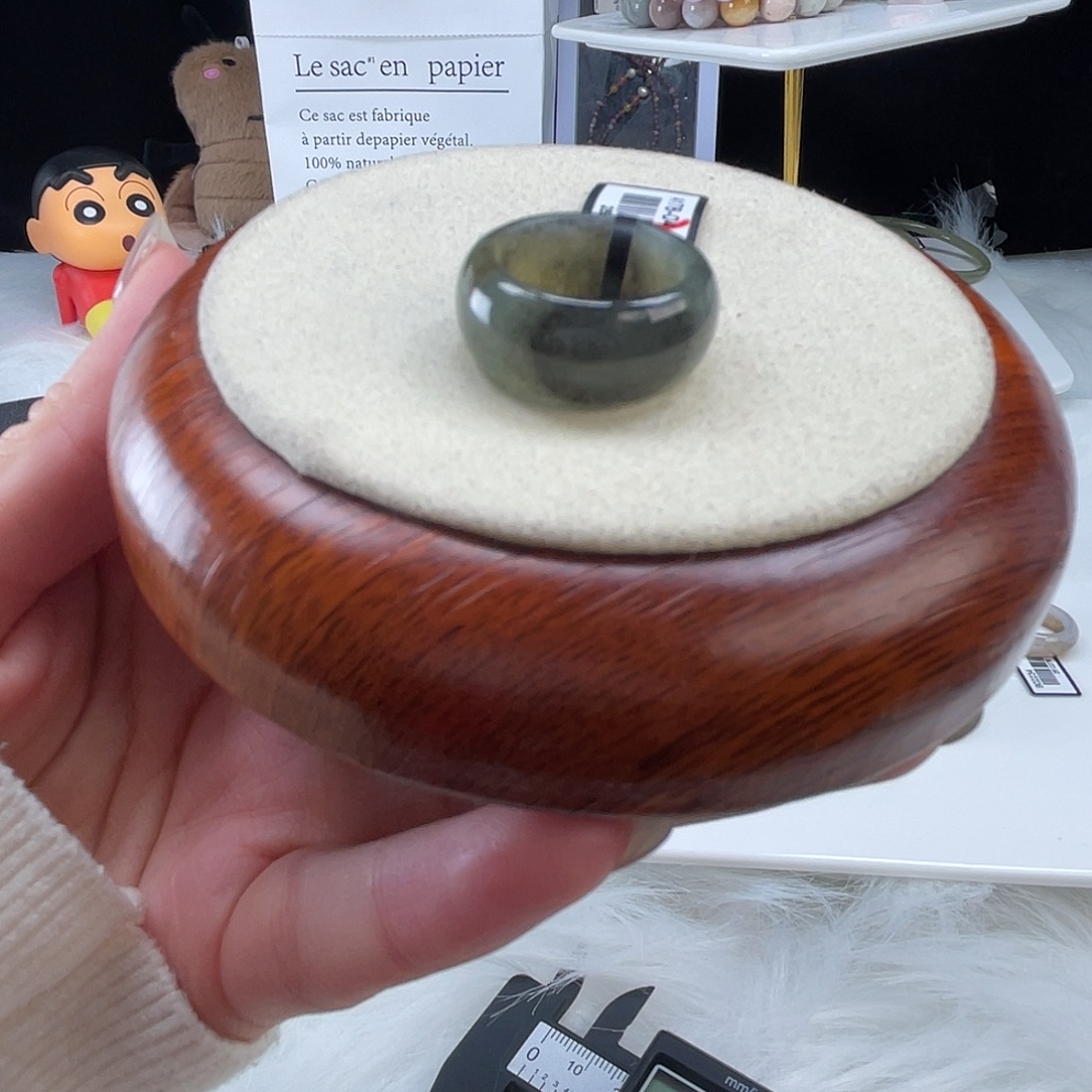 和田玉未镶嵌戒指U16青花轮胎16.1mm