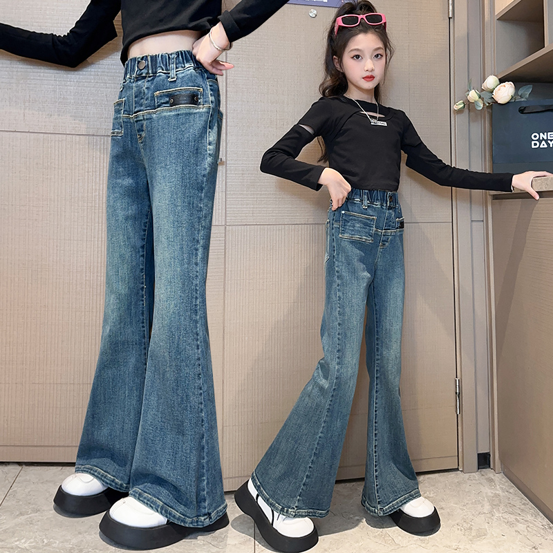 女童牛仔裤春秋2025新款儿童洋气百搭大童秋季喇叭裤微喇时尚裤子