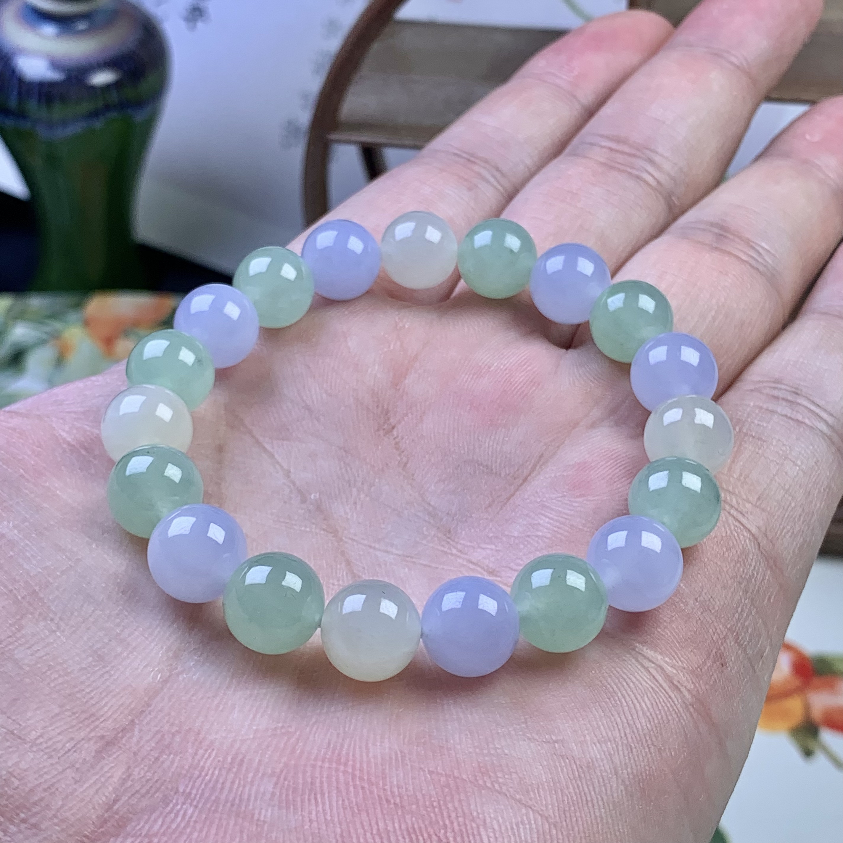 天然a货翡翠马卡龙圆珠手串女款10mm19颗粒