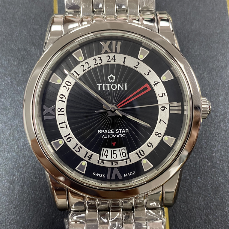 99新 Titoni/梅花 甄选 梅花 天星系列黑盘单历41mm