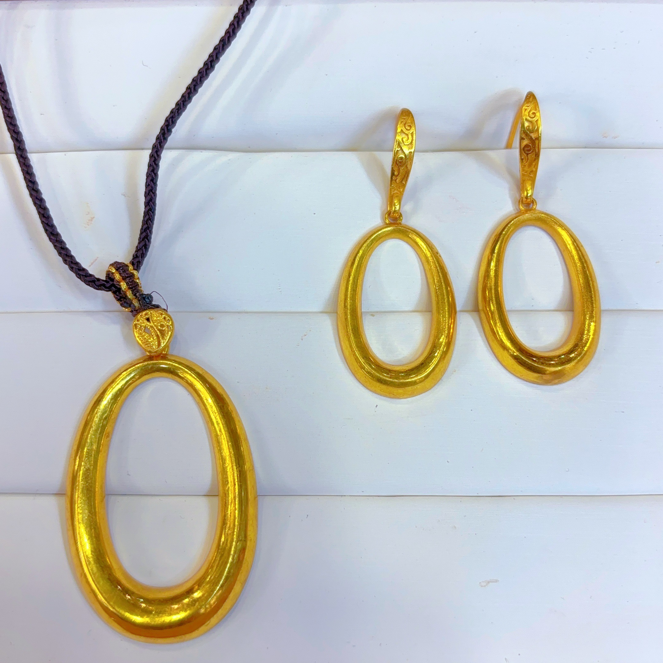 铜合金项链 金色新款椭圆光面耳环512-12-5时尚百搭简约轻奢气