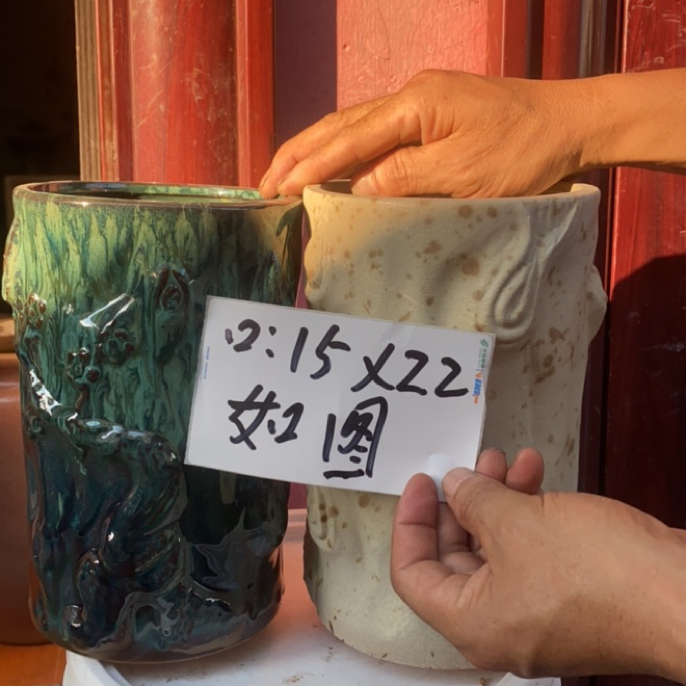 大口径透气粗陶高筒花盆适用于多肉绿植老桩盆栽