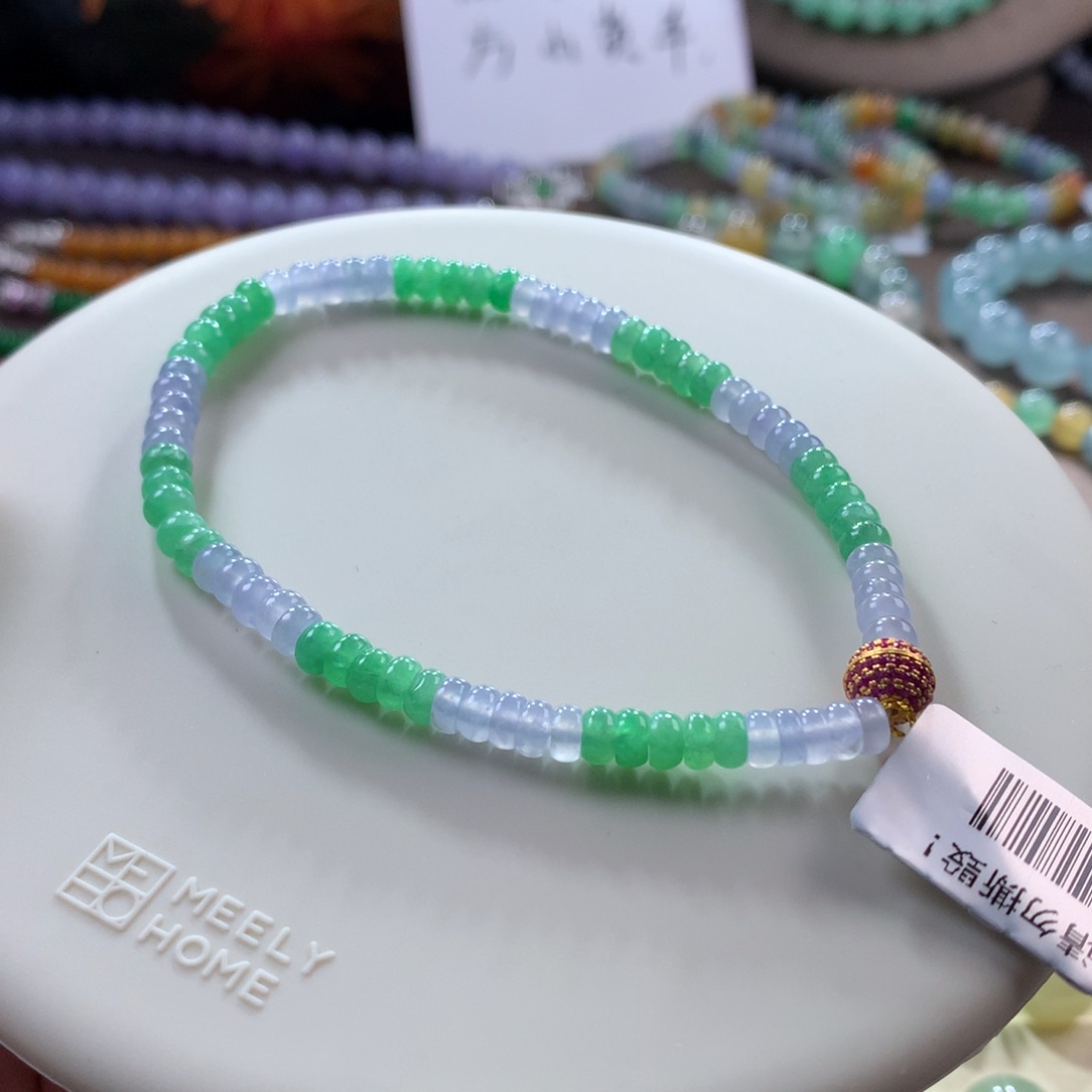 翡翠手链未镶嵌冰春彩配色算盘
