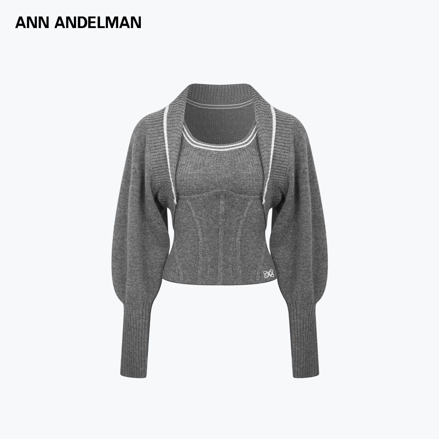 ANN ANDELMAN 25秋冬 条纹撞色针织背心上衣披肩针织开衫套装