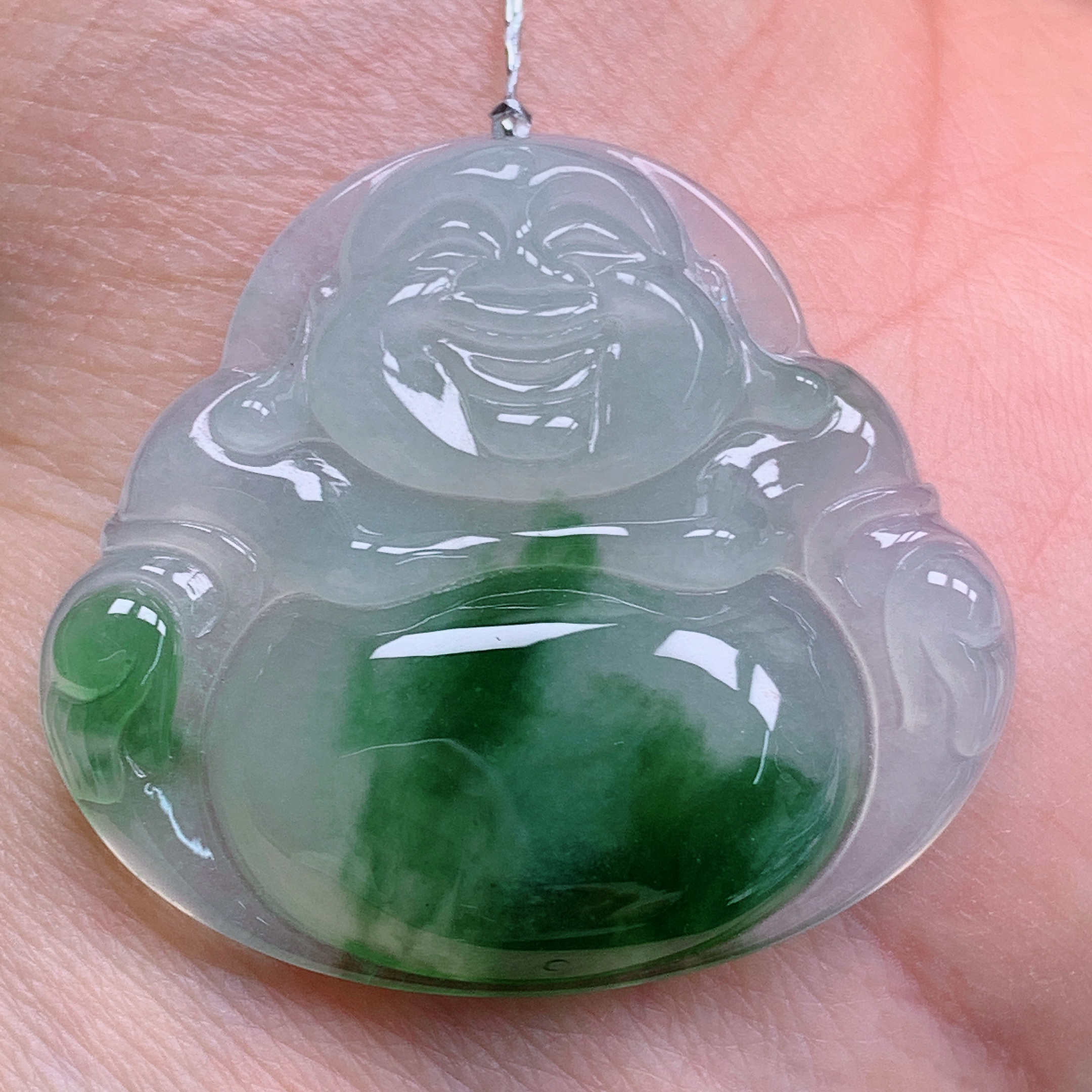 天然缅甸翡翠A货冰飘花佛公气质精美尺寸35.2+31+6  370