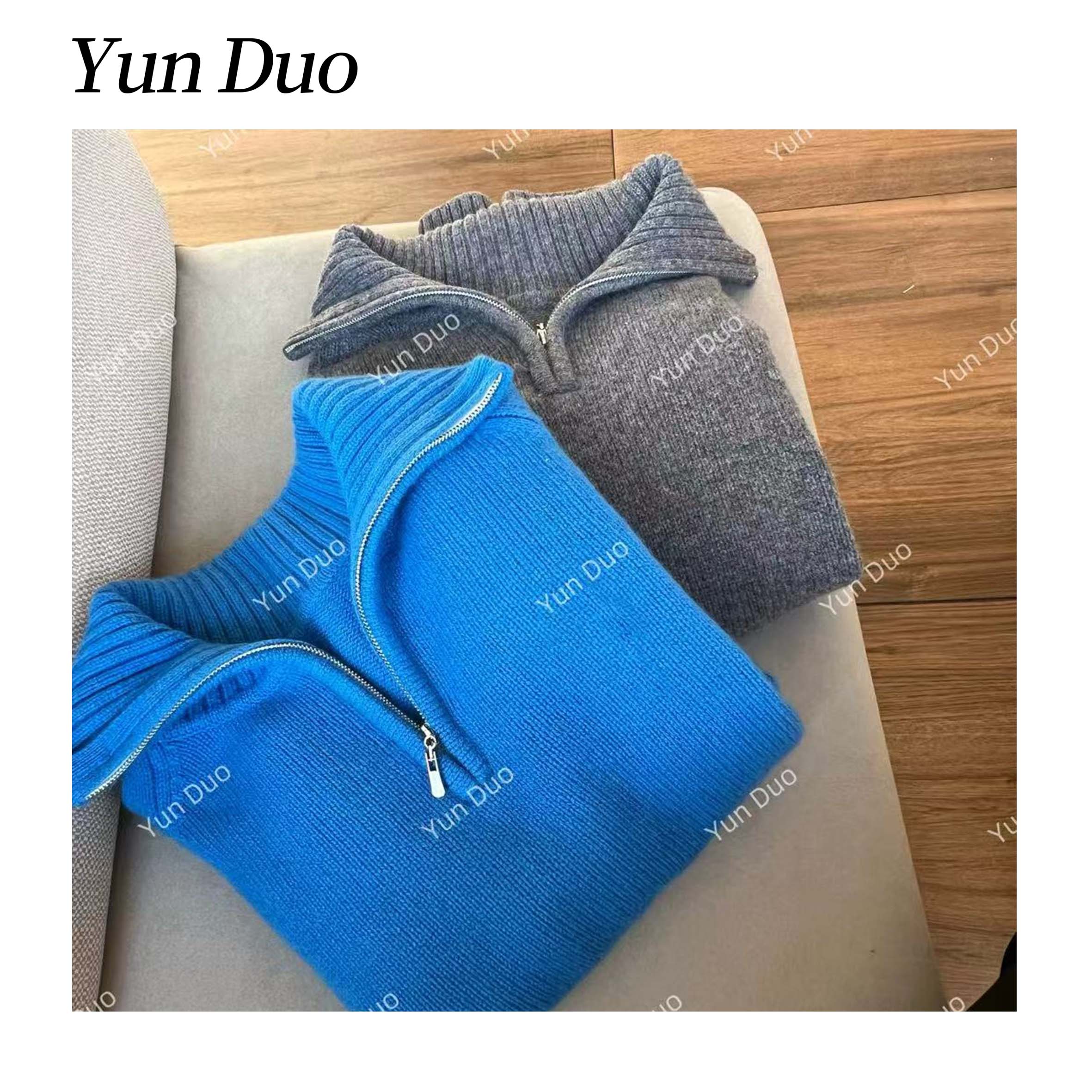 云朵定制【上班族】小标纯色半拉链针织毛衣LG97