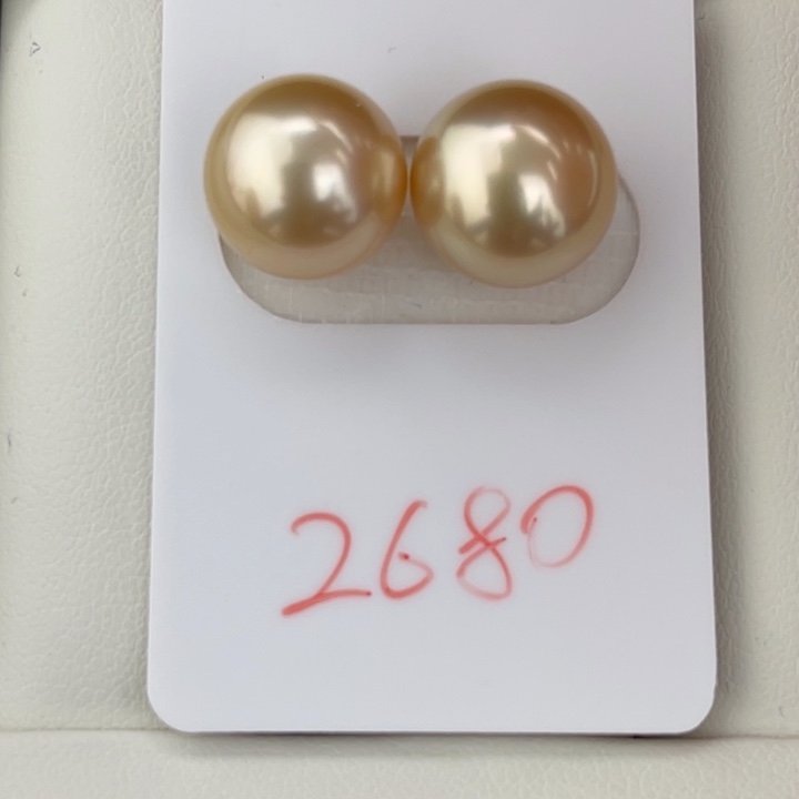 定制海水珍珠未镶嵌裸珠金珠对珠12-13mm