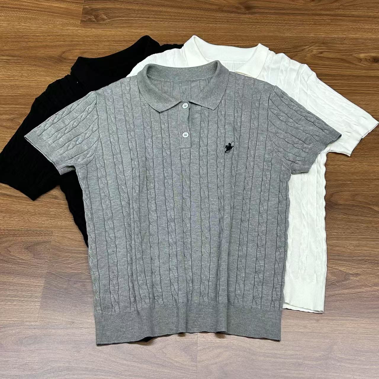 A01 麻花短袖针织polo衫春夏新款修身翻领百搭上衣T恤衫